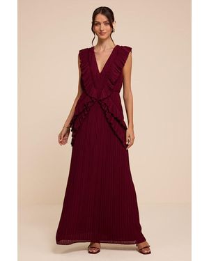 Lulus Flora Pleated Ruffled Maxi Dress - Red
