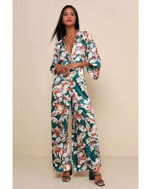 Lulus From Sunrise Floral Print Wide-Leg Jumpsuit - Blue