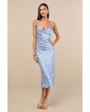 Lulus Midiana Abstract Floral Tie-Back Midi Dress - Blue