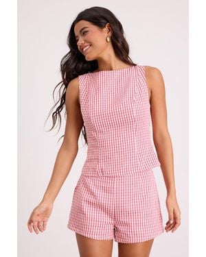 Lulus Harmony Gingham Tie-Back Tank Top - Pink