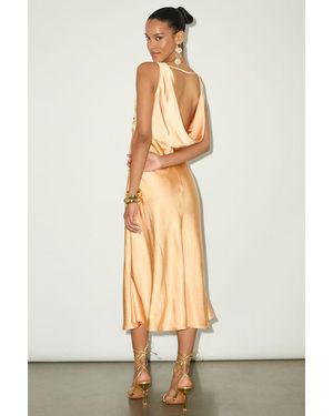 Lulus Incredible Love Light Satin Cowl Back Midi Slip Dress - Orange