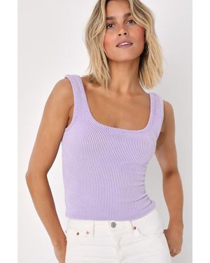 Lulus Leisure Life Ribbed Square-Neck Tank Top - Purple