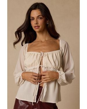 Lulus Lemmie Chiffon Tie-Front Long Sleeve Top - Natural