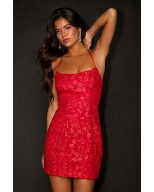 Lulus Lively Sweetheart Mesh Embroidered Lace-Up Mini Dress