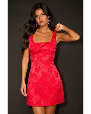 Lulus Perfectly Flirtatious Floral Jacquard Tie-Back Mini Dress - Red