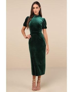 Lulus Fabulous Intuition Emerald Velvet Backless Column Midi Dress - Black