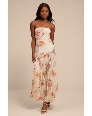 Lulus Novena Multi Floral Drop Waist Midi Dress - Natural