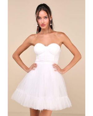 Lulus Lovely Flirtation Tulle Strapless Bustier Mini Dress - Natural