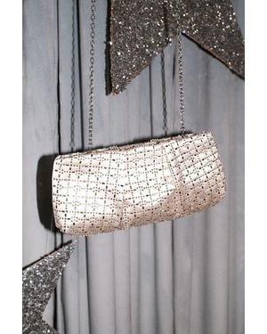 Lulus Blaney Satin Rhinestone Crossbody Clutch - White