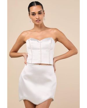 Lulus Megan Satin Pearl Mini Skirt - Natural