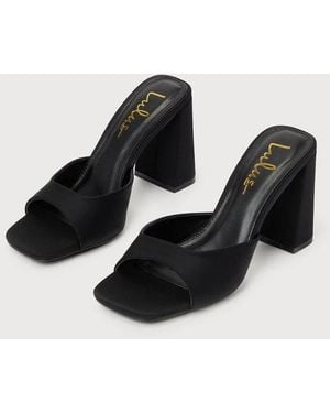 Lulus Preslie Satin High Heel Slide Sandals - Black