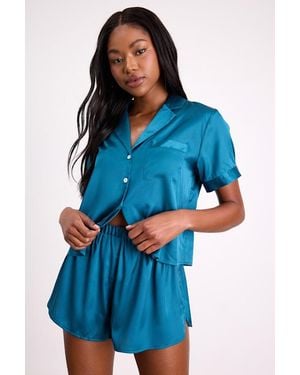 Lulus Pleasant Dreams Satin Two-Piece Pyjama Set - Blue