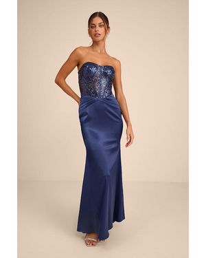 Lulus Ria Sequin Strapless Mermaid Maxi Dress - Blue