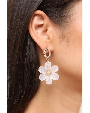 Lulus Edlyn Flower Statement Earrings - Black