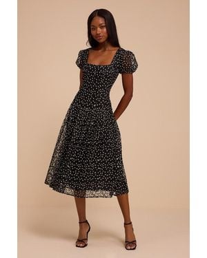 Lulus Desdemona Embroidered Midi Dress - Black