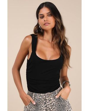 Lulus Cut Out For Summer Ruched Tie-Back Bodysuit - Black