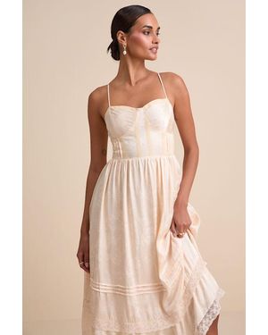 Lulus Sarisha Blush Satin Jacquard Bustier Midi Dress - Natural