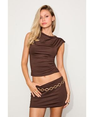 Nia Bart Slinky Knit Low-Rise Micro Skort - Brown