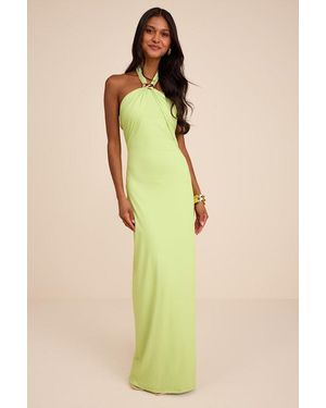 Lulus Pauline Lime Jersey Knit Halter Maxi Dress - Yellow