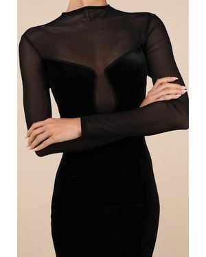 Lulus Irresistible Details Velvet Mesh Long Sleeve Mini Dress - Black
