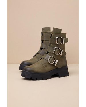 Steve Madden Roland Leather Buckle Moto Ankle Boots - Natural