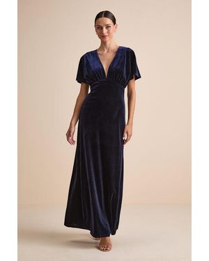 Lulus Mystical Charm Velvet Flutter Sleeve Maxi Dress - Blue