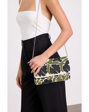 Lulus Aurelia Floral Beaded Crossbody Clutch - Black