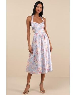 Lulus Briselda Floral Organza Halter Midi Dress - Natural