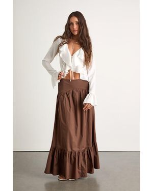 Lulus Juniper Dark Cotton Mid-Rise Maxi Skirt - Brown