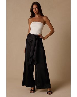 Lulus Ivaya Satin Sash Wide-Leg Pants - Natural