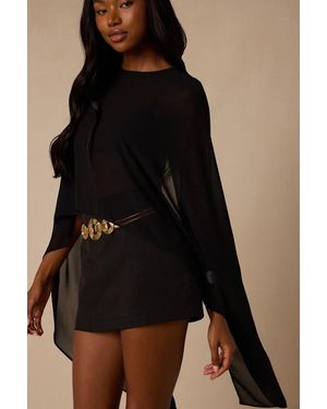 Lulus Levana Cape Sleeve Top - Black