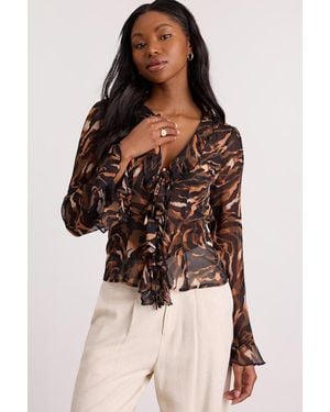 Lulus Aminata And Animal Print Ruffled Top - Brown