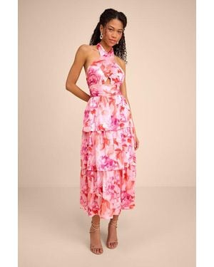 Lulus Ashlyn Floral Tiered Midi Dress - Pink
