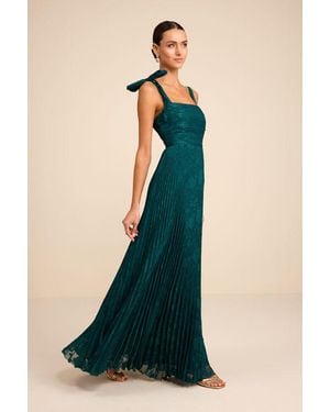 Lulus Nyssa Emerald Floral Burnout Pleated Maxi Dress - Blue