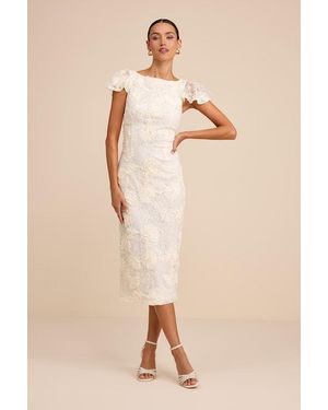 Lulus Kenna Lace Flutter Sleeve Midi Dress - Natural
