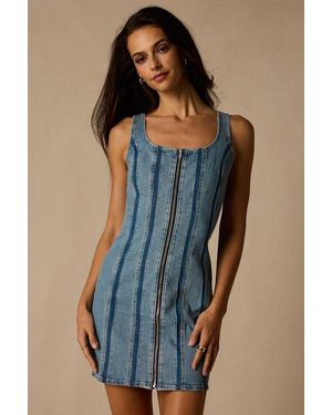 Levi's Seamed Zip Medium Wash Denim Mini Dress - Blue