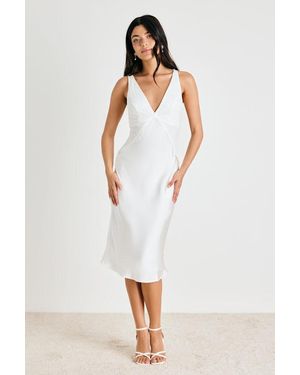 Lulus Deloise Satin Lace Slip Midi Dress - White