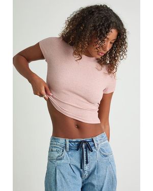 Lulus Poppy Heathered Blush Ribbed Knit Short Sleeve Tee - Blue