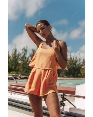 Lulus Effortless Escape Light Linen Sleeveless Flounce Romper - Orange