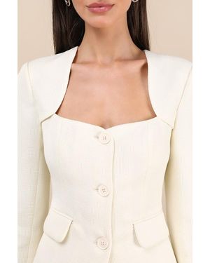 Lulus Hulda Textured Button-Front Long Sleeve Blazer - Natural