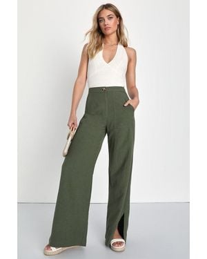 Lulus Jet Stream High-Waisted Wide-Leg Trousers - Green