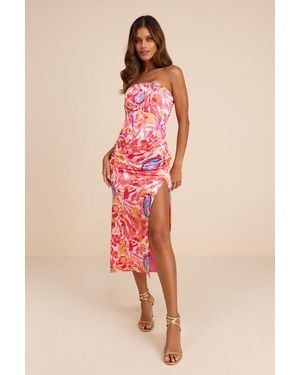 Lulus Deasia Multi Floral Bustier Midi Dress - Pink