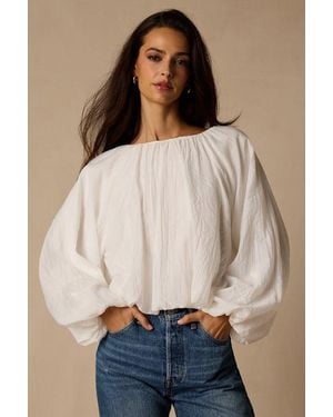 Lulus Mavis Striped Balloon Sleeve Top - Natural