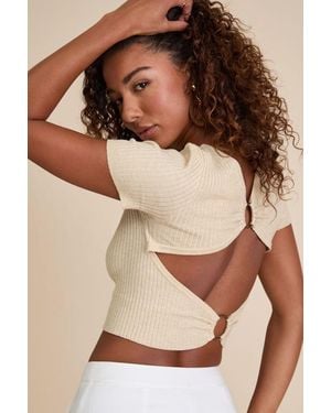 Lulus Yakina Jumper Knit Cutout Crop Top - Natural