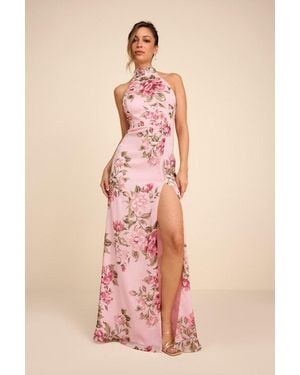 Lulus Captured Your Heart Floral Halter Maxi Dress - Pink