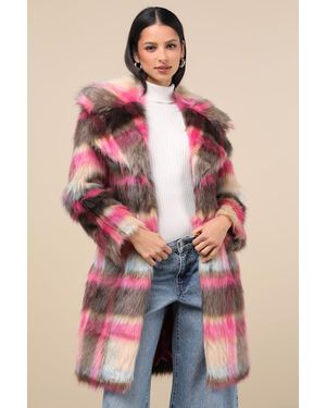 NVLT Fancy And Plaid Faux Fur Coat - Pink