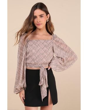 Lulus Dedicatedly Chic Printed Balloon Sleeve Wrap Top - Pink