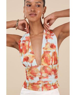 Lulus Ayaka And Abstract Mesh Halter Top - Orange
