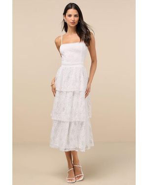 Lulus Estrid Lace Tiered Midi Dress - Natural