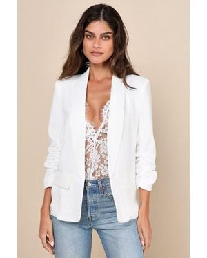 Lulus Established Excellence Ruched Blazer - White